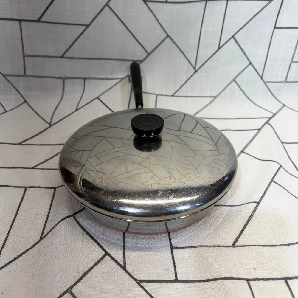 Revere Ware Skillet 9 in Silver Copper Clad Bottom Vintage Frying Pan with Lid
